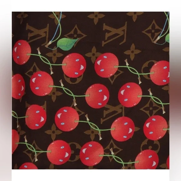 Louis Vuitton x Takashi Murakami Cherry Monogram Silk Scarf rare collectible - Picture 4 of 5